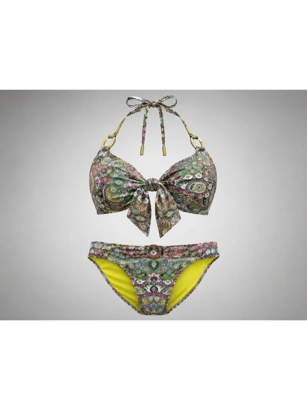 Jessica Simpson Ruffle Halter Bikini Set With Chevron & Floral Print XL